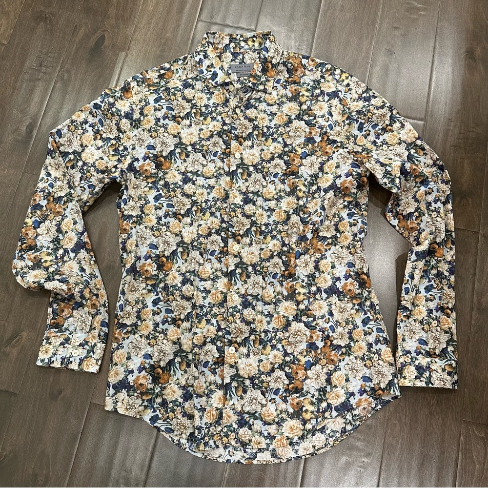 ZARA Man Floral Slim Fit Button Down Shirt size L